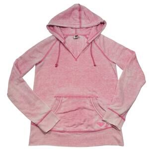 Roxy Pink Hoodie Pullover Heart Patch Cotton Blend Pink Sz S Y2K Burnout